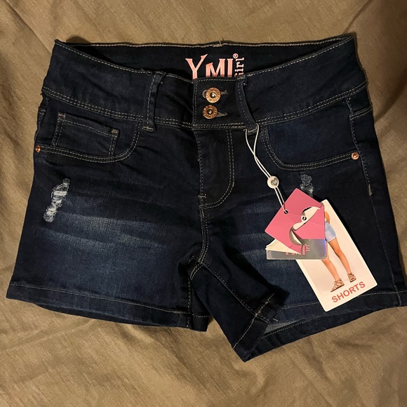 NWT Girls Blue YMI Girl Stretchy High Rise Shorts Size 8 - Picture 1 of 2